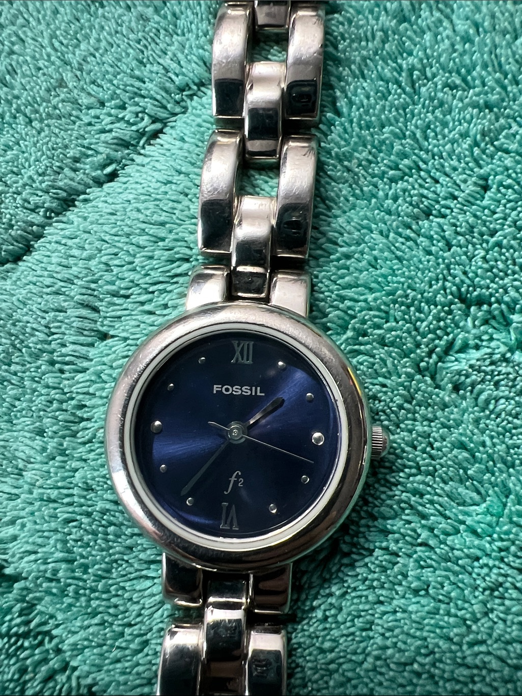 Fossil Silver Womens Bracelet Watch With Blue Dial